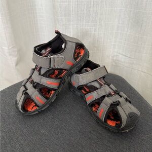 Kids Grey & Orange Velcro Sandals | Boys Size 10